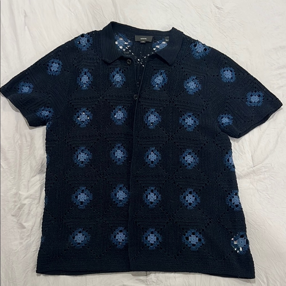Vince Dark Blue Crochet Pattern Shirt